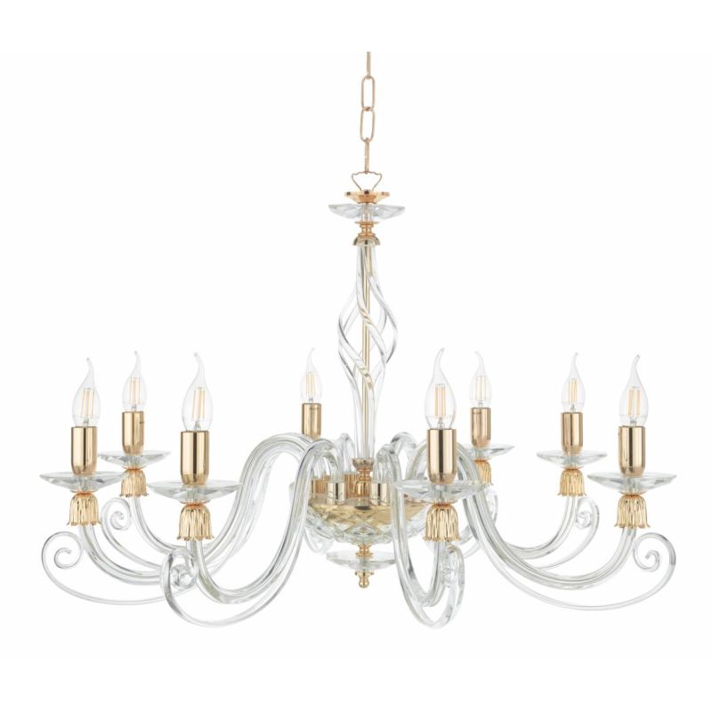 1306 LAMPADARIO CLASSICO A 8 LUCI IN VETRO SOFFIATO E CRISTALLO 5 FINITURE COLORE DI ONDALUCE ONDALUCE CICIRIELLO - Cristalensi