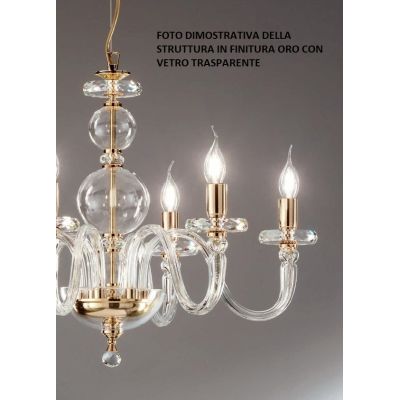 BACH 12 LUCI LAMPADARIO A SOSPENSIONE CLASSICO IN VETRO E CRISTALLO FINITURA ORO O CROMO ONDALUCE CICIRIELLO - Cristalensi Shop