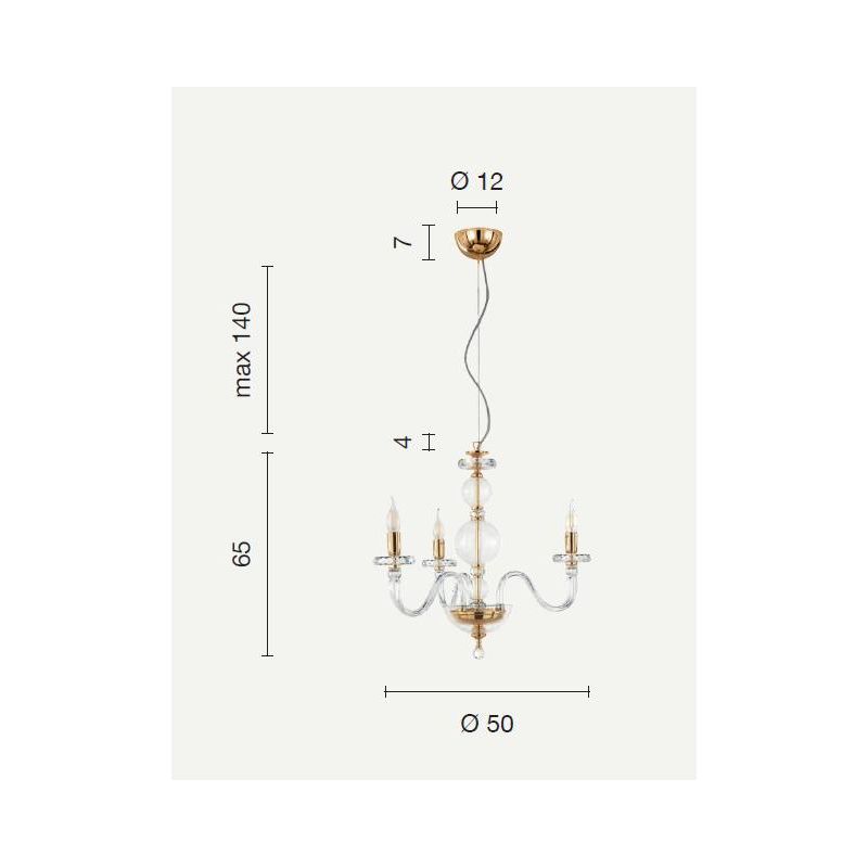 BACH LAMPADARIO A SOSPENSIONE CLASSICO IN VETRO E CRISTALLO A 3 LUCI FINITURA ORO O CROMO ONDALUCE CICIRIELLO - Cristalensi Shop