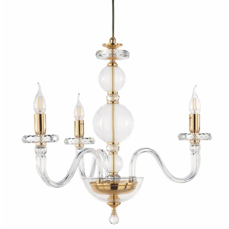 BACH LAMPADARIO A SOSPENSIONE CLASSICO IN VETRO E CRISTALLO A 3 LUCI FINITURA ORO O CROMO ONDALUCE CICIRIELLO - Cristalensi Shop