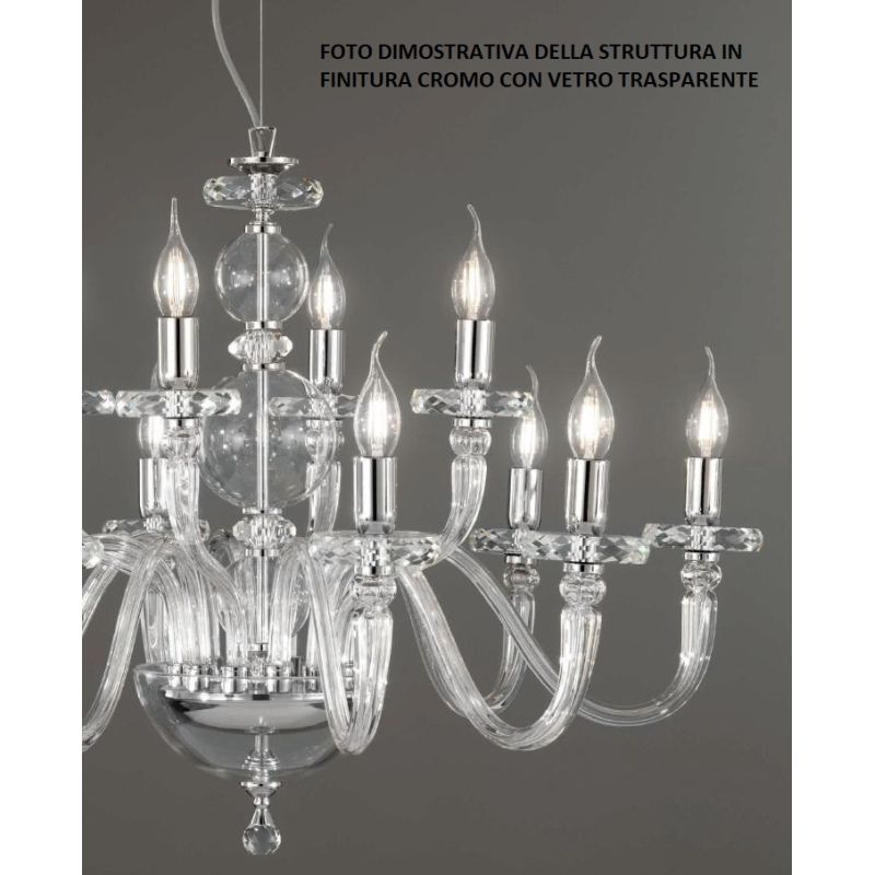 BACH LAMPADARIO A SOSPENSIONE CLASSICO IN VETRO E CRISTALLO A 3 LUCI FINITURA ORO O CROMO ONDALUCE CICIRIELLO - Cristalensi Shop
