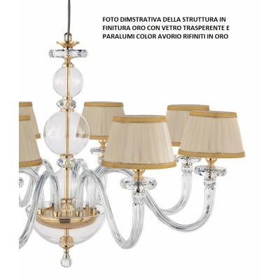 BACH 6 LUCI LAMPADARIO A SOSPENSIONE CLASSICO IN VETRO E CRISTALLO FINITURA ORO O CROMO DI ONDALUCE ONDALUCE CICIRIELLO - Crista