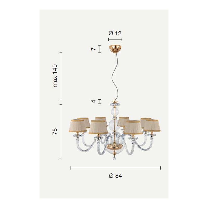 BACH 8 LUCI LAMPADARIO A SOSPENSIONE CLASSICO IN VETRO E CRISTALLO FINITURA ORO O CROMO DI ONDALUCE ONDALUCE CICIRIELLO - Crista