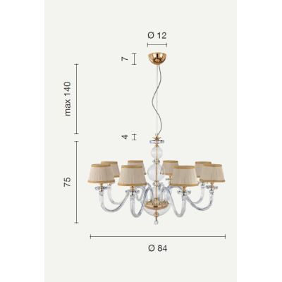 BACH 8 LUCI LAMPADARIO A SOSPENSIONE CLASSICO IN VETRO E CRISTALLO FINITURA ORO O CROMO DI ONDALUCE ONDALUCE CICIRIELLO - Crista