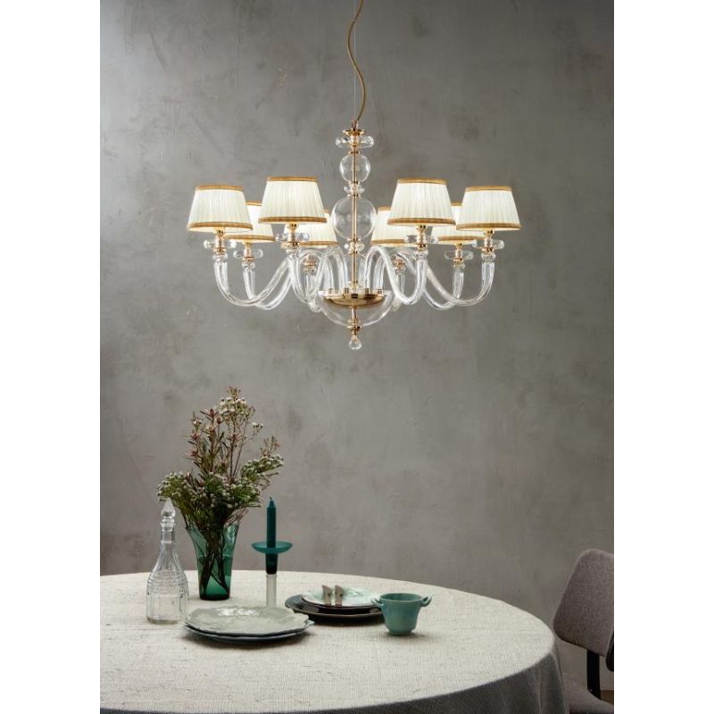 BACH 8 LUCI LAMPADARIO A SOSPENSIONE CLASSICO IN VETRO E CRISTALLO FINITURA ORO O CROMO DI ONDALUCE ONDALUCE CICIRIELLO - Crista