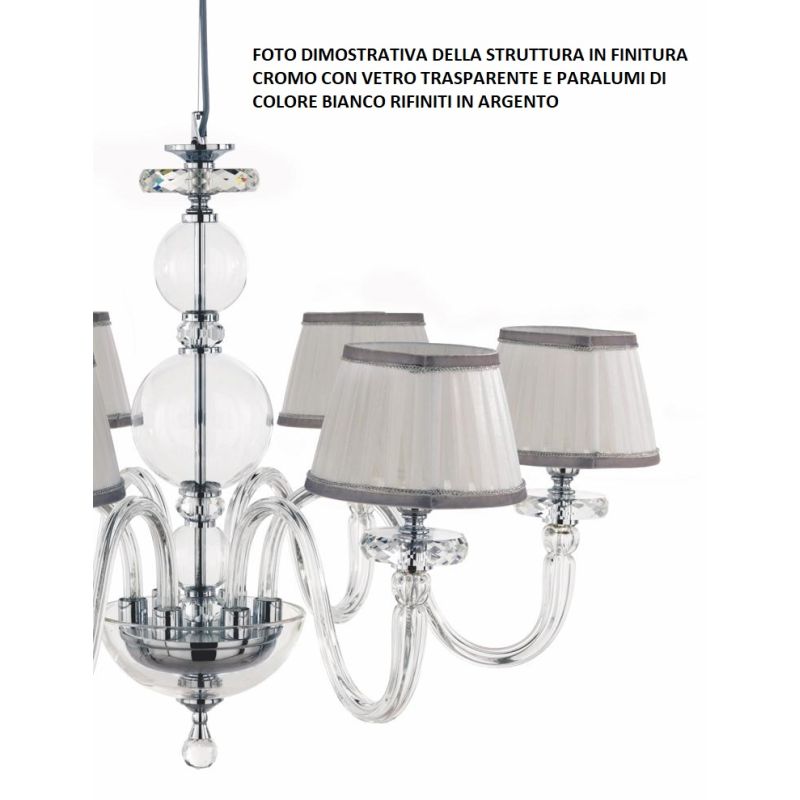 BACH 8 LUCI LAMPADARIO A SOSPENSIONE CLASSICO IN VETRO E CRISTALLO FINITURA ORO O CROMO DI ONDALUCE ONDALUCE CICIRIELLO - Crista