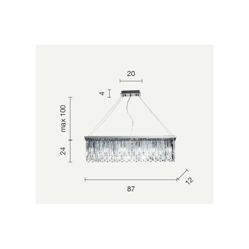 BATIDA SOSPENSIONE MODERNA 6 LUCI CROMO L87 CM CON PENDAGLI DECORATIVI IN CRISTALLO ONDALUCE CICIRIELLO - Cristalensi Shop Onlin