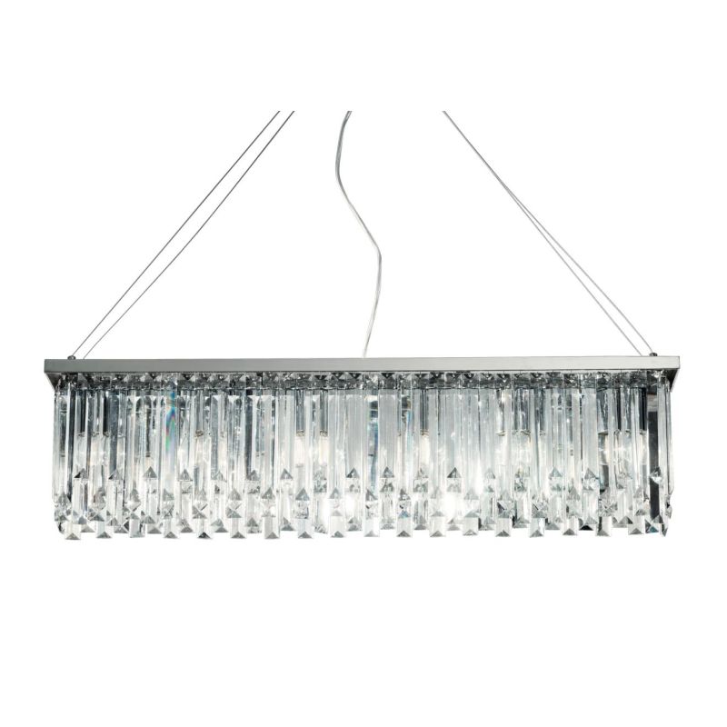 BATIDA SOSPENSIONE MODERNA 6 LUCI CROMO L87 CM CON PENDAGLI DECORATIVI IN CRISTALLO ONDALUCE CICIRIELLO - Cristalensi Shop Onlin