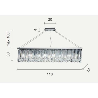 BATIDA SOSPENSIONE MODERNA 8 LUCI CROMO L110 CM CON PENDAGLI DECORATIVI IN CRISTALLO ONDALUCE CICIRIELLO - Cristalensi Shop Onli
