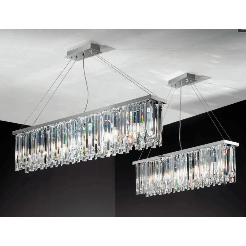 BATIDA SOSPENSIONE MODERNA 8 LUCI CROMO L110 CM CON PENDAGLI DECORATIVI IN CRISTALLO ONDALUCE CICIRIELLO - Cristalensi Shop Onli