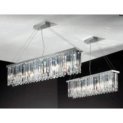 BATIDA SOSPENSIONE MODERNA 8 LUCI CROMO L110 CM CON PENDAGLI DECORATIVI IN CRISTALLO ONDALUCE CICIRIELLO - Cristalensi Shop Onli