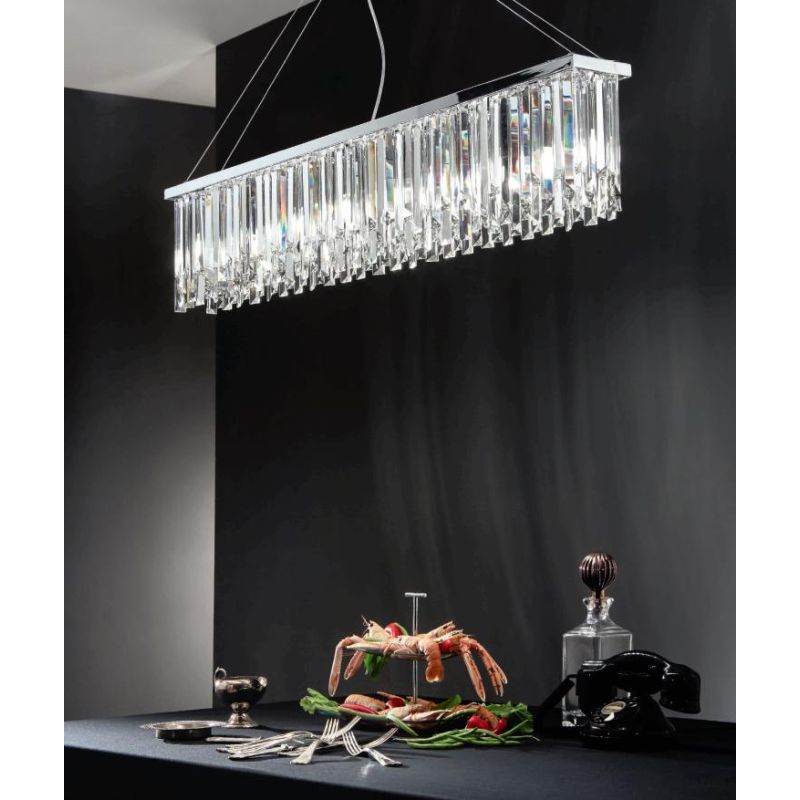 BATIDA SOSPENSIONE MODERNA 8 LUCI CROMO L110 CM CON PENDAGLI DECORATIVI IN CRISTALLO ONDALUCE CICIRIELLO - Cristalensi Shop Onli