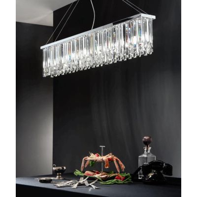 BATIDA SOSPENSIONE MODERNA 8 LUCI CROMO L110 CM CON PENDAGLI DECORATIVI IN CRISTALLO ONDALUCE CICIRIELLO - Cristalensi Shop Onli