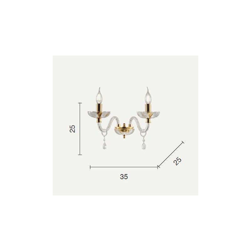BRIGIDA LAMPADA A PARETE CLASSICA CON 2 LUCI IN VETRO E CRISTALLO FINITURA ORO DI ONDALUCE ONDALUCE CICIRIELLO - Cristalensi Sho