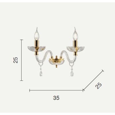 BRIGIDA LAMPADA A PARETE CLASSICA CON 2 LUCI IN VETRO E CRISTALLO FINITURA ORO DI ONDALUCE ONDALUCE CICIRIELLO - Cristalensi Sho