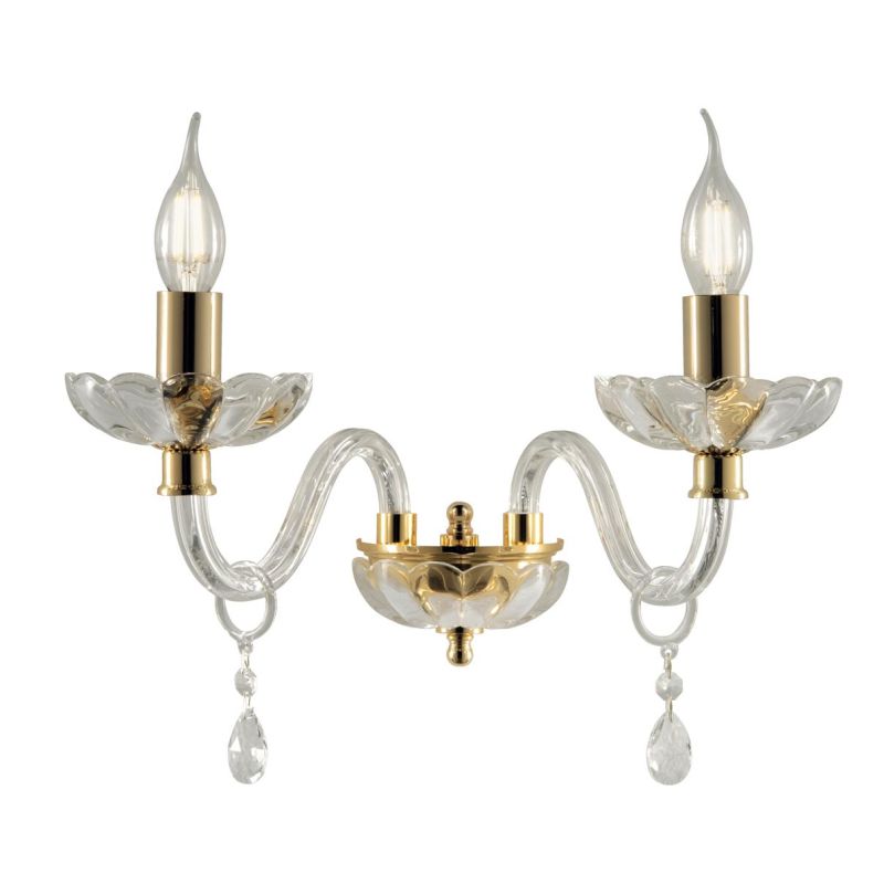BRIGIDA LAMPADA A PARETE CLASSICA CON 2 LUCI IN VETRO E CRISTALLO FINITURA ORO DI ONDALUCE ONDALUCE CICIRIELLO - Cristalensi Sho