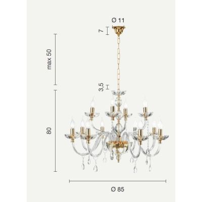 BRIGIDA LAMPADARIO A SOSPENSIONE CLASSICO IN VETRO E CRISTALLO A 12 LUCI FINITURA ORO DI CICIRIELLO ONDALUCE CICIRIELLO - Crista