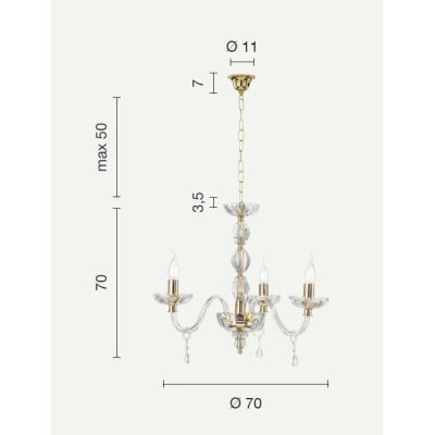 BRIGIDA LAMPADARIO A SOSPENSIONE CLASSICO IN VETRO E CRISTALLO A 3 LUCI FINITURA ORO DI CICIRIELLO ONDALUCE CICIRIELLO - Cristal