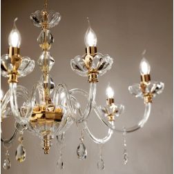 BRIGIDA LAMPADARIO A SOSPENSIONE CLASSICO IN VETRO E CRISTALLO A 3 LUCI FINITURA ORO DI CICIRIELLO ONDALUCE CICIRIELLO - Cristal 2