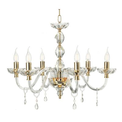 BRIGIDA 6 LUCI LAMPADARIO IN VETRO E CRISTALLO FINITURA ORO ONDALUCE CICIRIELLO - Cristalensi Shop Online