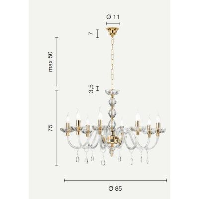 BRIGIDA LAMPADARIO A SOSPENSIONE CLASSICO IN VETRO E CRISTALLO A 8 LUCI FINITURA ORO DI CICIRIELLO ONDALUCE CICIRIELLO - Cristal