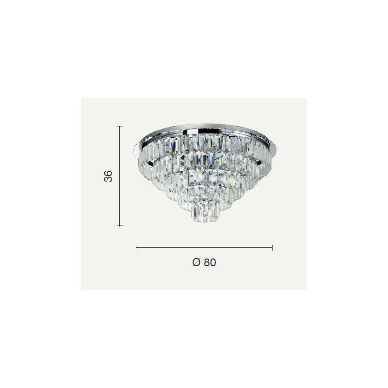 CASTLE PLAFONIERA GRANDE ELEGANTE D80 CM ORO O CROMO CON PENDENTI IN CRISTALLO ATTACCO 16XG9 ONDALUCE CICIRIELLO - Cristalensi S