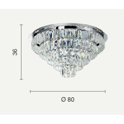 CASTLE PLAFONIERA GRANDE ELEGANTE D80 CM ORO O CROMO CON PENDENTI IN CRISTALLO ATTACCO 16XG9 ONDALUCE CICIRIELLO - Cristalensi S