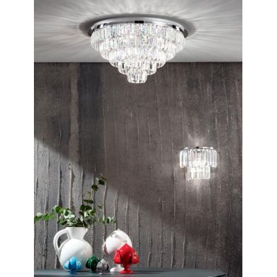 CASTLE PLAFONIERA GRANDE ELEGANTE D80 CM ORO O CROMO CON PENDENTI IN CRISTALLO ATTACCO 16XG9 ONDALUCE CICIRIELLO - Cristalensi S