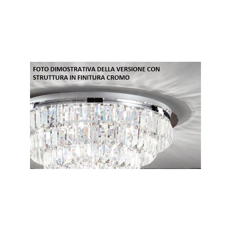 CASTLE PLAFONIERA ELEGANTE D40 CM ORO O CROMO CON PENDENTI IN CRISTALLO ATTACCO 9XG9 ONDALUCE CICIRIELLO - Cristalensi Shop Onli