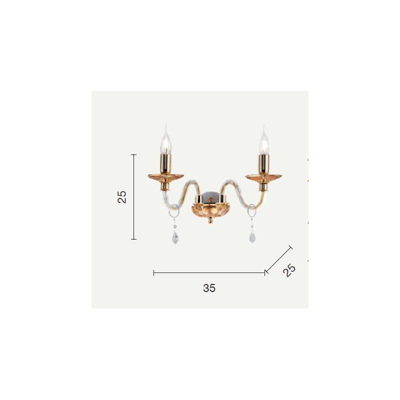 CECILIA LAMPADA A PARETE CLASSICA CON 2 LUCI IN VETRO E CRISTALLO 3 COLORI DELLA ONDALUCE ONDALUCE CICIRIELLO - Cristalensi Shop