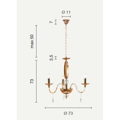 CECILIA 3 LUCI LAMPADARIO A SOSPENSIONE CLASSICO IN VETRO CON CRISTALLI 3 FINITURE ONDALUCE CICIRIELLO - Cristalensi Shop Online