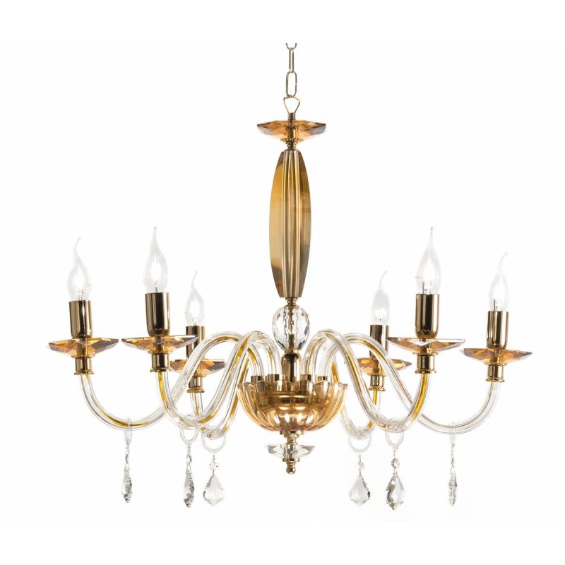 CECILIA 6 LUCI LAMPADARIO A SOSPENSIONE CLASSICO IN VETRO CON CRISTALLI 3 FINITURE ONDALUCE CICIRIELLO - Cristalensi Shop Online