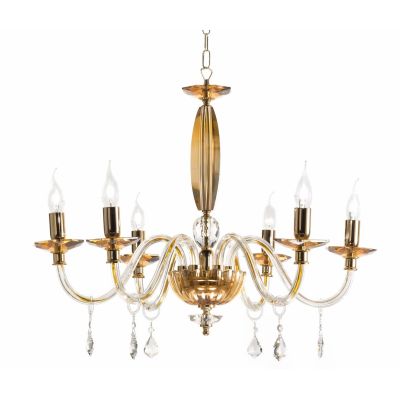 CECILIA 6 LUCI LAMPADARIO A SOSPENSIONE CLASSICO IN VETRO CON CRISTALLI 3 FINITURE ONDALUCE CICIRIELLO - Cristalensi Shop Online
