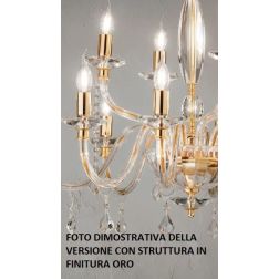 CECILIA 6 LUCI LAMPADARIO A SOSPENSIONE CLASSICO IN VETRO CON CRISTALLI 3 FINITURE ONDALUCE CICIRIELLO - Cristalensi Shop Online 2