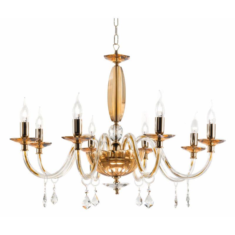 CECILIA 8 LUCI LAMPADARIO A SOSPENSIONE CLASSICO IN VETRO CON CRISTALLI 3 FINITURE ONDALUCE CICIRIELLO - Cristalensi Shop Online