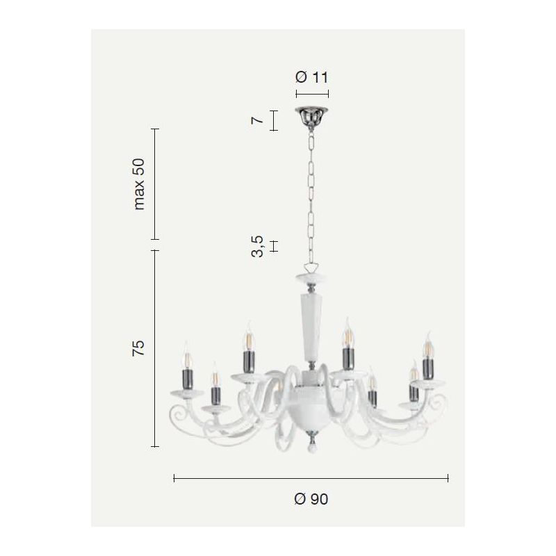 CHERUBINI 8 LUCI LAMPADARIO CLASSICO ED ELEGANTE IN CRISTALLO E VETRO 3 FINITURE DI ONDALUCE ONDALUCE CICIRIELLO - Cristalensi S