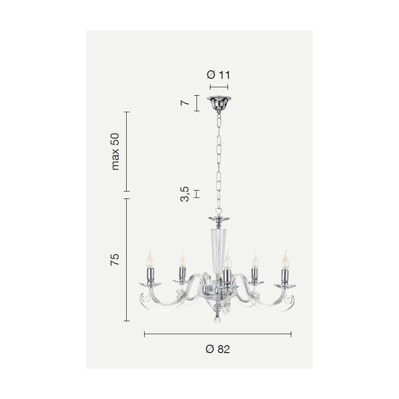 CHERUBINI 5 LUCI LAMPADARIO CLASSICO ED ELEGANTE IN CRISTALLO E VETRO 3 FINITURE DI ONDALUCE ONDALUCE CICIRIELLO - Cristalensi S
