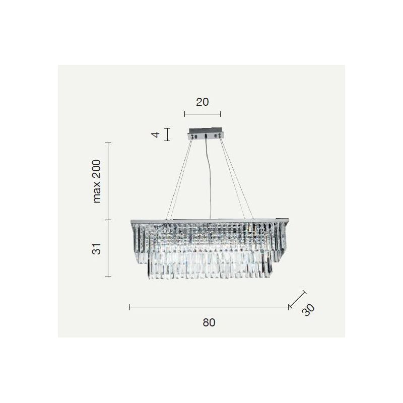 DAIQUIRI SOSPENSIONE 6 LUCI L80 CM CROMO CON PENDAGLI DECORATIVI IN CRISTALLO DESIGN MODERNO ONDALUCE CICIRIELLO - Cristalensi S