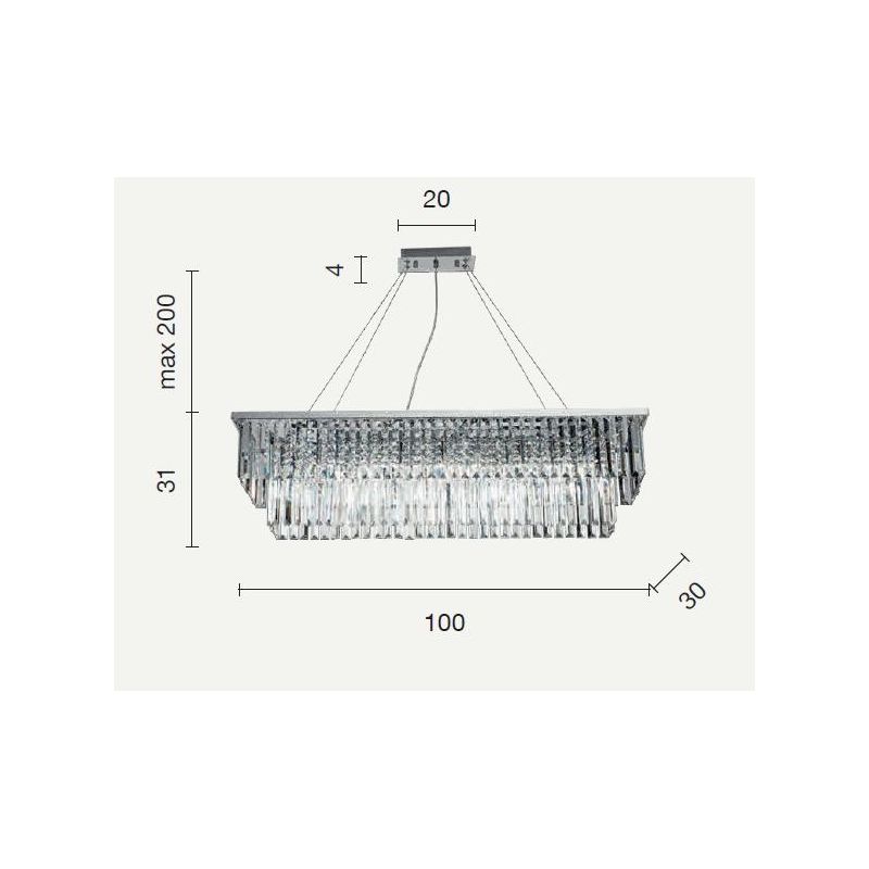 DAIQUIRI SOSPENSIONE 8 LUCI L100 CM CROMO CON PENDAGLI DECORATIVI IN CRISTALLO DESIGN MODERNO ONDALUCE CICIRIELLO - Cristalensi