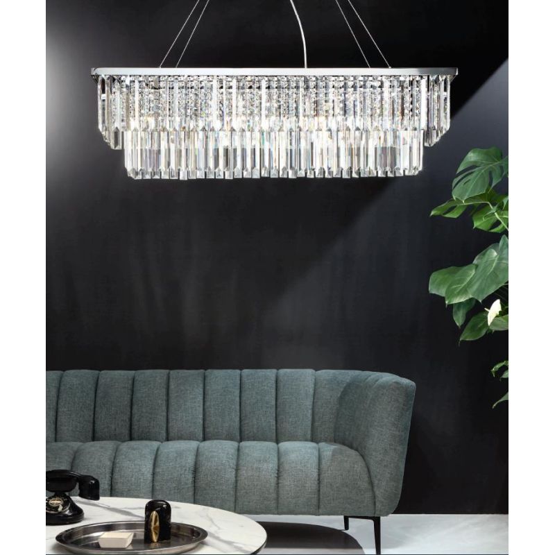 DAIQUIRI SOSPENSIONE 8 LUCI L100 CM CROMO CON PENDAGLI DECORATIVI IN CRISTALLO DESIGN MODERNO ONDALUCE CICIRIELLO - Cristalensi