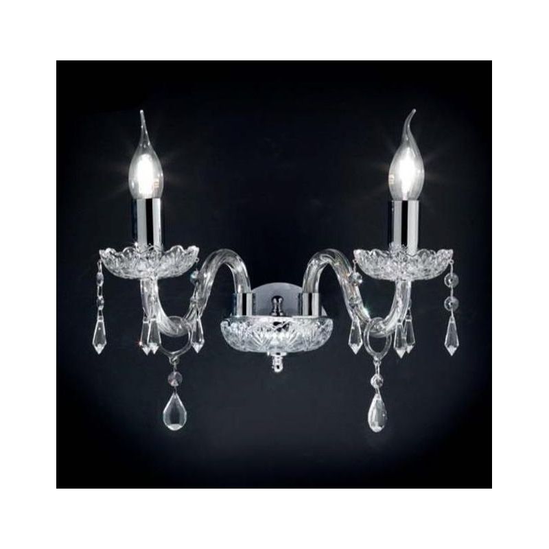 DALLAS 2 LUCI APPLIQUE ORO O CROMO CON PENDAGLIERIA IN CRISTALLO ONDALUCE CICIRIELLO - Cristalensi Shop Online