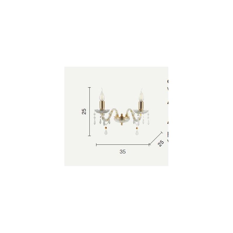 DALLAS 2 LUCI APPLIQUE ORO O CROMO CON PENDAGLIERIA IN CRISTALLO ONDALUCE CICIRIELLO - Cristalensi Shop Online