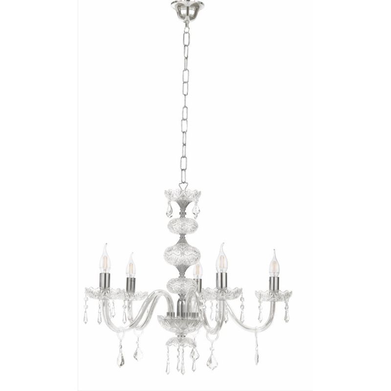 DALLAS 5 LUCI LAMPADARIO ORO O CROMO CON PENDAGLIERIA IN CRISTALLO ONDALUCE CICIRIELLO - Cristalensi Shop Online