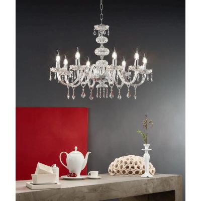 DALLAS 8 LUCI LAMPADARIO ORO O CROMO CON PENDAGLIERIA IN CRISTALLO ONDALUCE CICIRIELLO - Cristalensi Shop Online