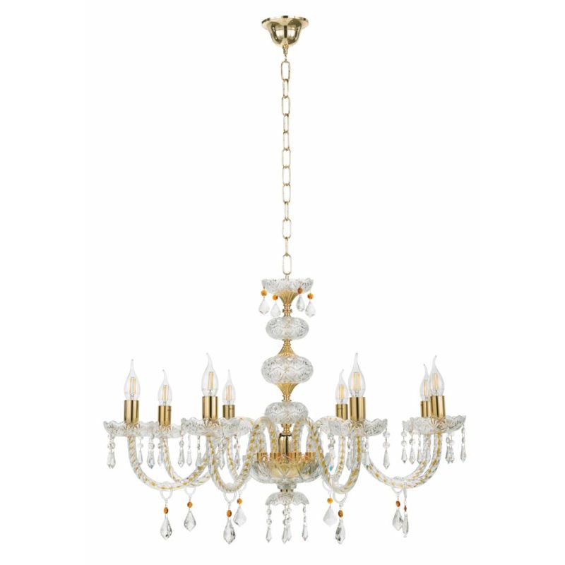 DALLAS 8 LUCI LAMPADARIO ORO O CROMO CON PENDAGLIERIA IN CRISTALLO ONDALUCE CICIRIELLO - Cristalensi Shop Online