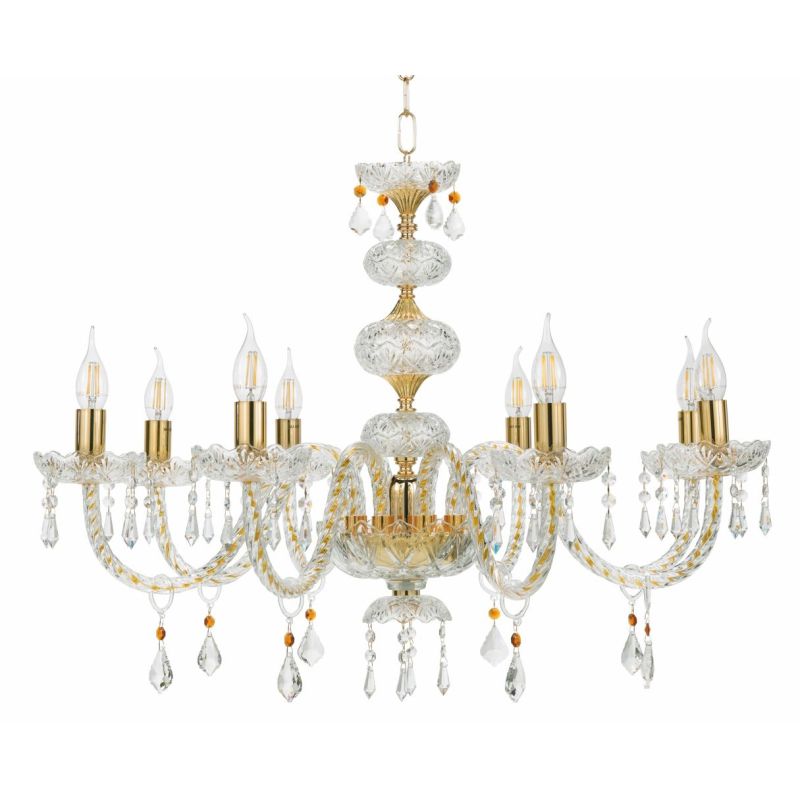 DALLAS 8 LUCI LAMPADARIO ORO O CROMO CON PENDAGLIERIA IN CRISTALLO ONDALUCE CICIRIELLO - Cristalensi Shop Online