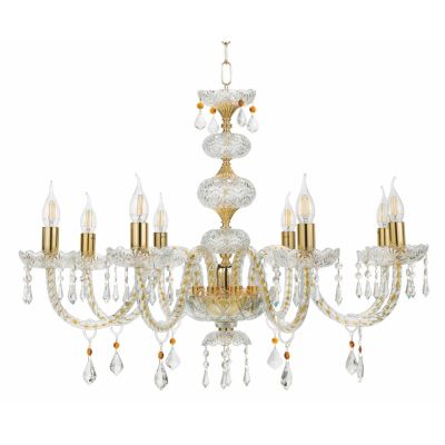 DALLAS 8 LUCI LAMPADARIO ORO O CROMO CON PENDAGLIERIA IN CRISTALLO ONDALUCE CICIRIELLO - Cristalensi Shop Online