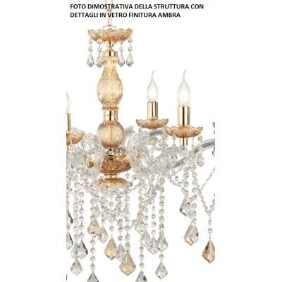 DAMASCO LAMPADARIO CLASSICO 12 LUCI BRACCI IN VETRO TRASPARENTE CON DECORI IN CRISTALLO OTTICO ONDALUCE CICIRIELLO - Cristalensi