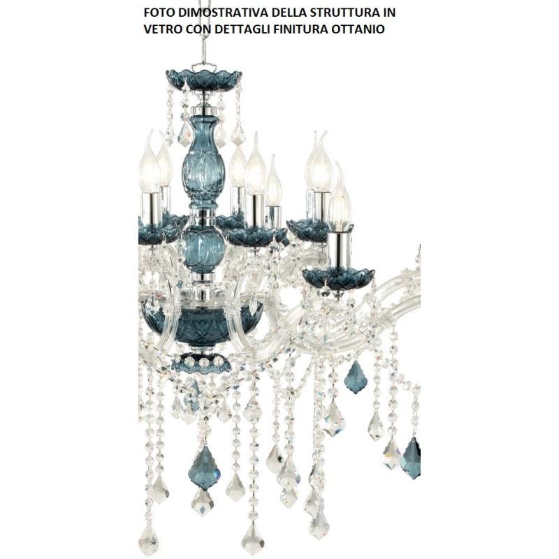 DAMASCO LAMPADARIO CLASSICO 12 LUCI BRACCI IN VETRO TRASPARENTE CON DECORI IN CRISTALLO OTTICO ONDALUCE CICIRIELLO - Cristalensi