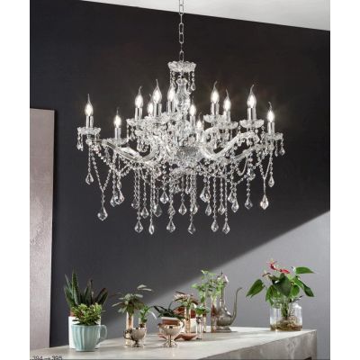 DAMASCO LAMPADARIO CLASSICO 12 LUCI BRACCI IN VETRO TRASPARENTE CON DECORI IN CRISTALLO OTTICO ONDALUCE CICIRIELLO - Cristalensi